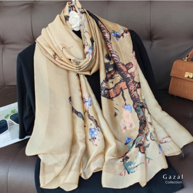 Rustic Romance Beige Silk Scarf